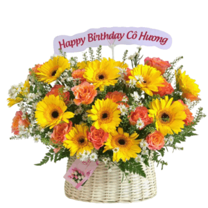 Lẵng hoa để bàn tone cam